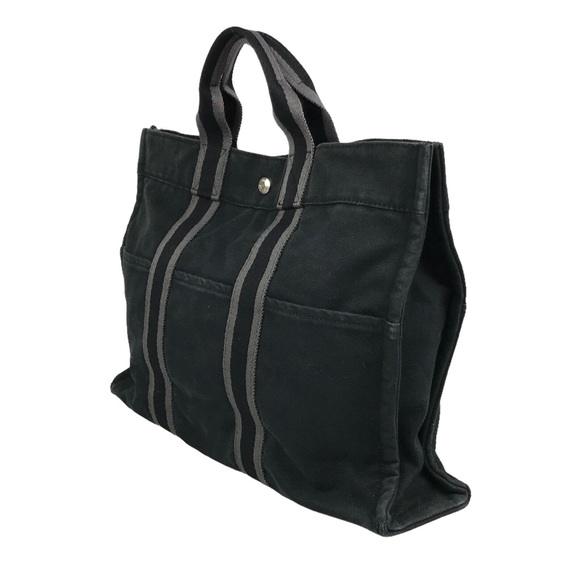 HERMES Bag Handbag Black Canvas Yell line Authentic - Picture 3 of 9